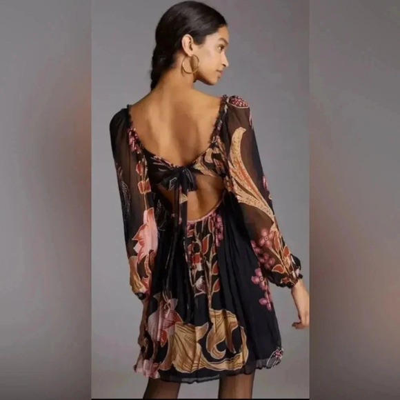 ✨NWT✨ Anthropologie Let Me Be Baby Doll Black Floral Mini Dress XS/P - Picture 2 of 6